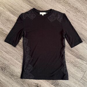 Tory Burch Black Lace Detail Short Sleeve Top